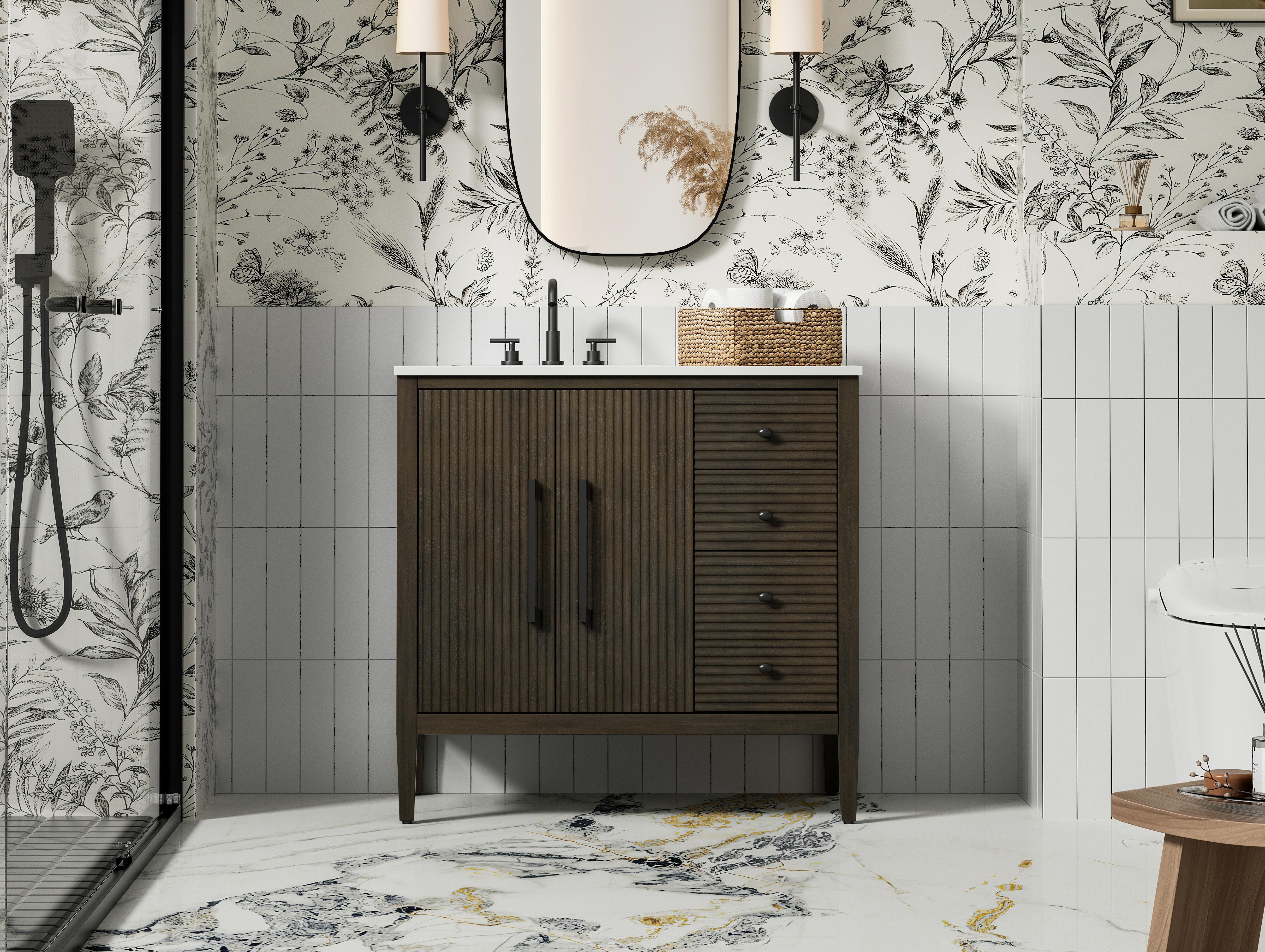 Modern Fitting 36 inch Single Bathroom Vanity in Chocolate Oak with 5 Finish Options