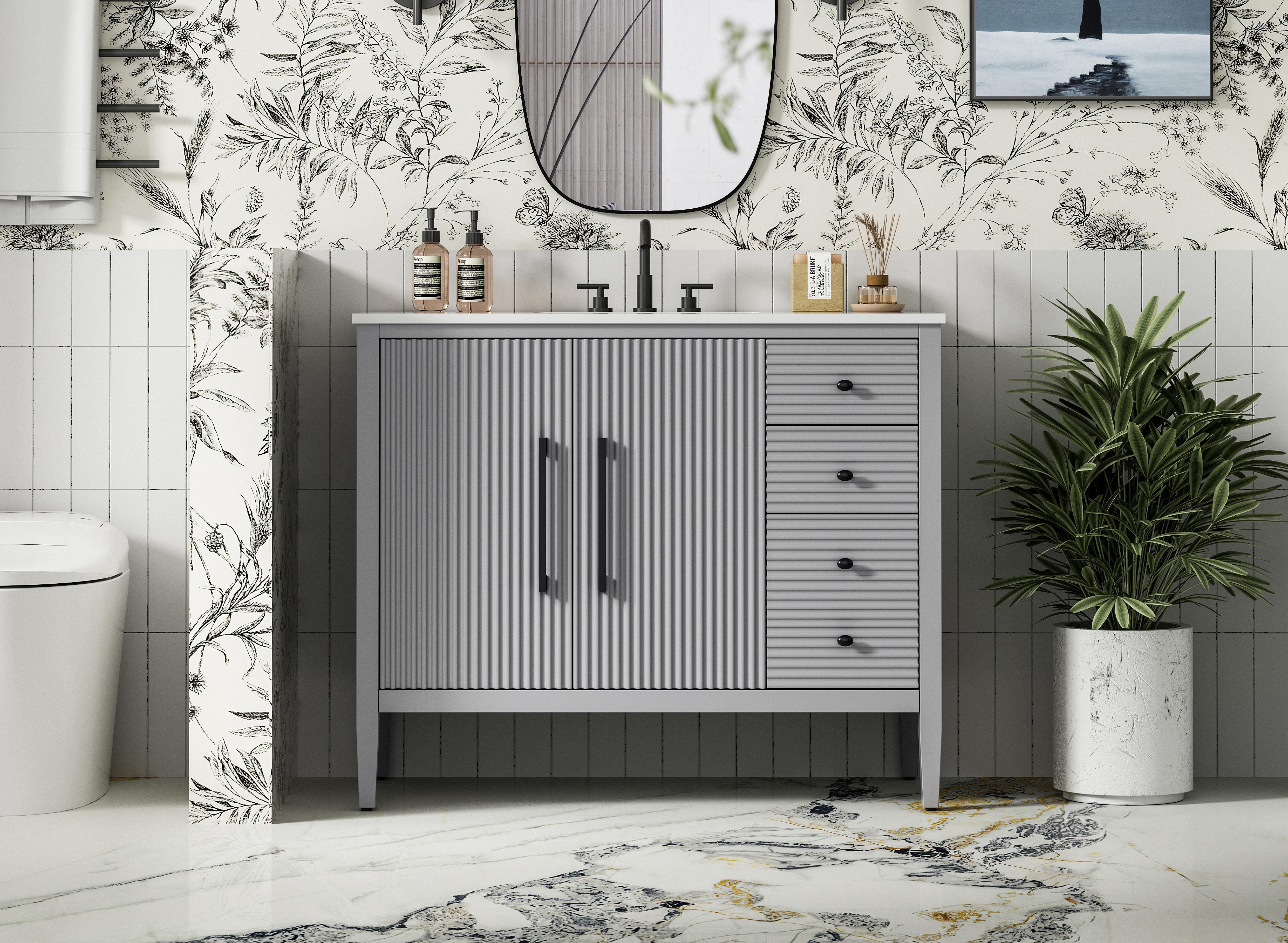 Modern Fitting 42 inch Single Bathroom Vanity in Grey with 5 Finish Options