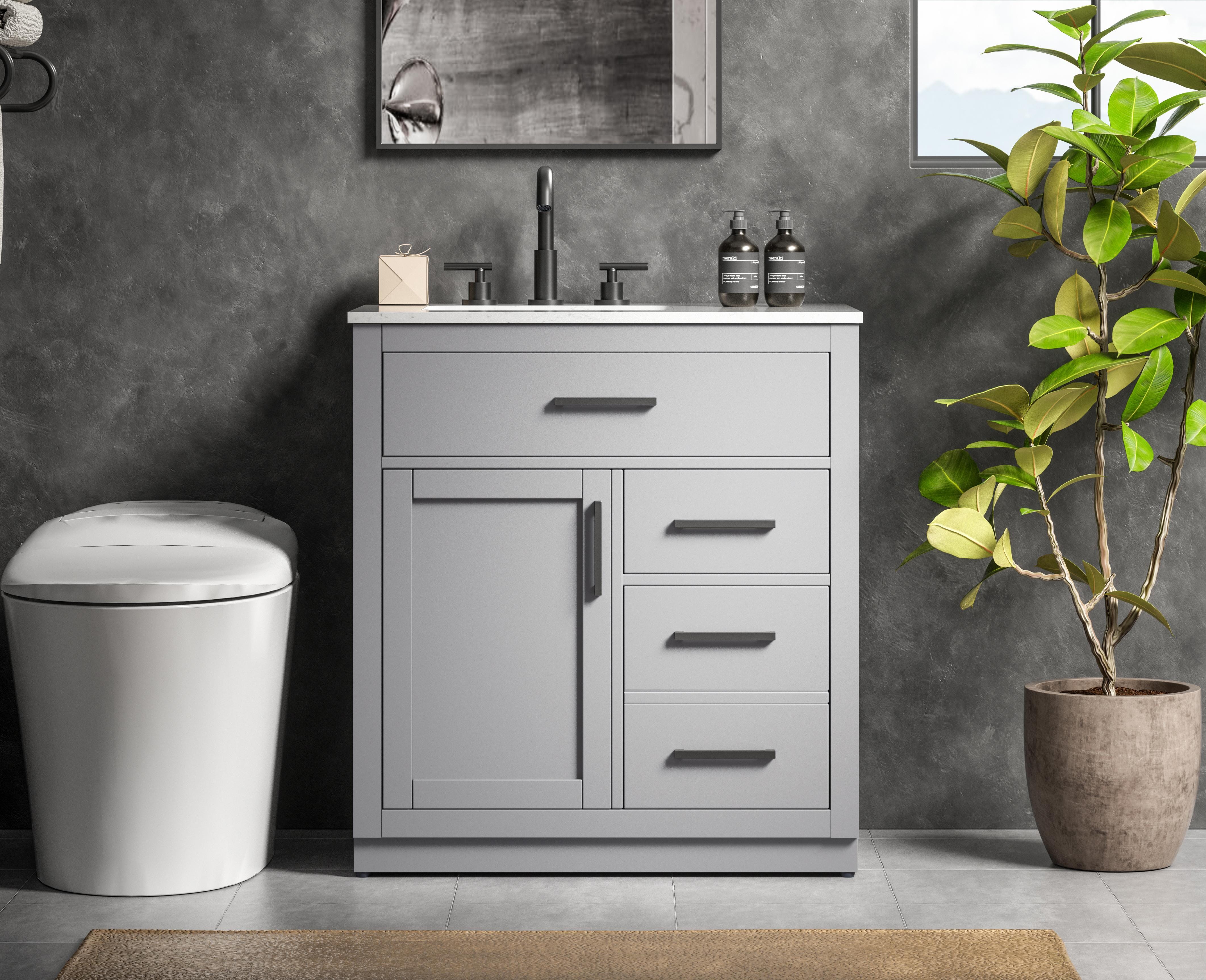 Modern Fitting 32 inch Single Bathroom Vanity in Grey with Color Option