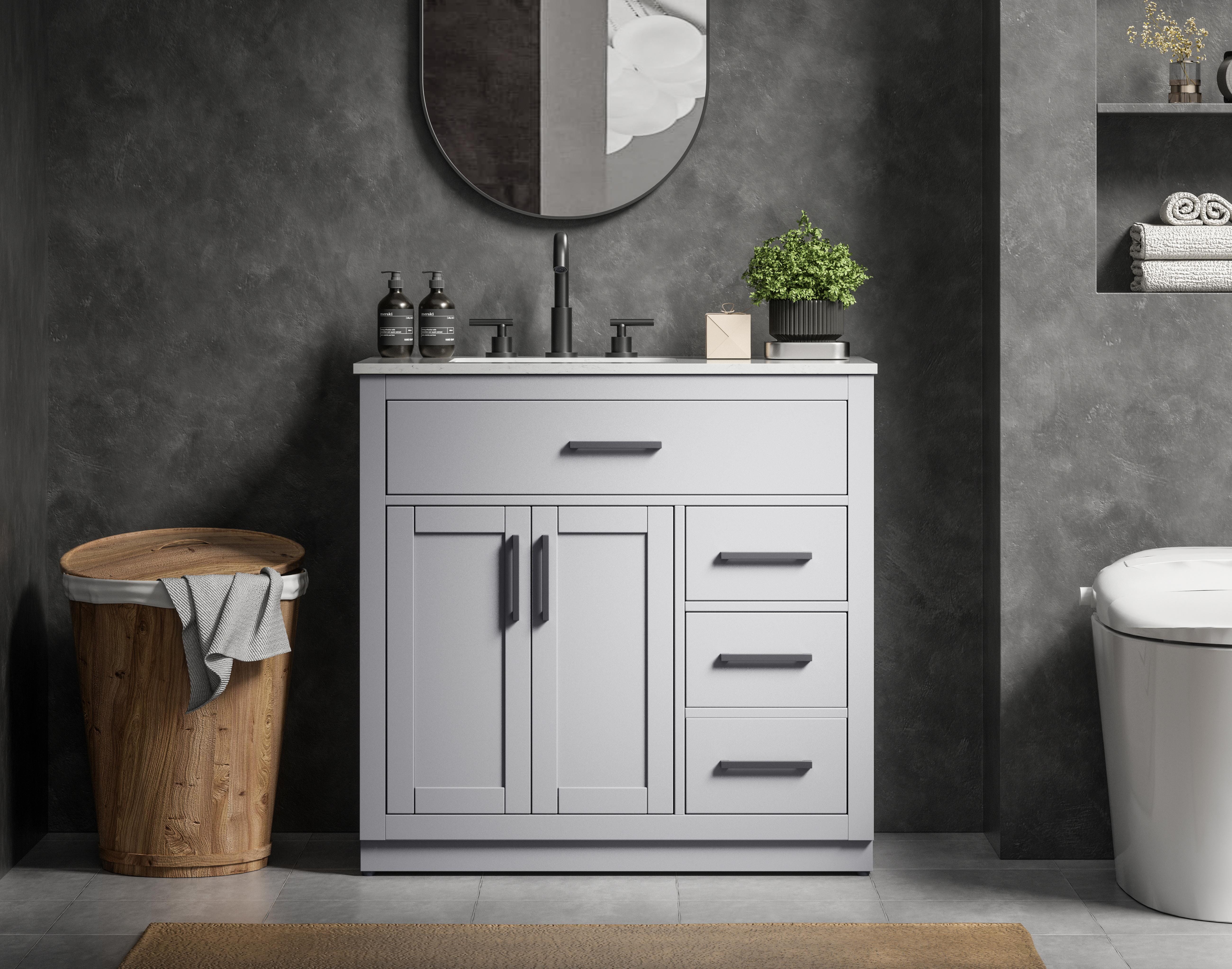 Modern Fitting 36 inch Single Bathroom Vanity in Grey with Color Option