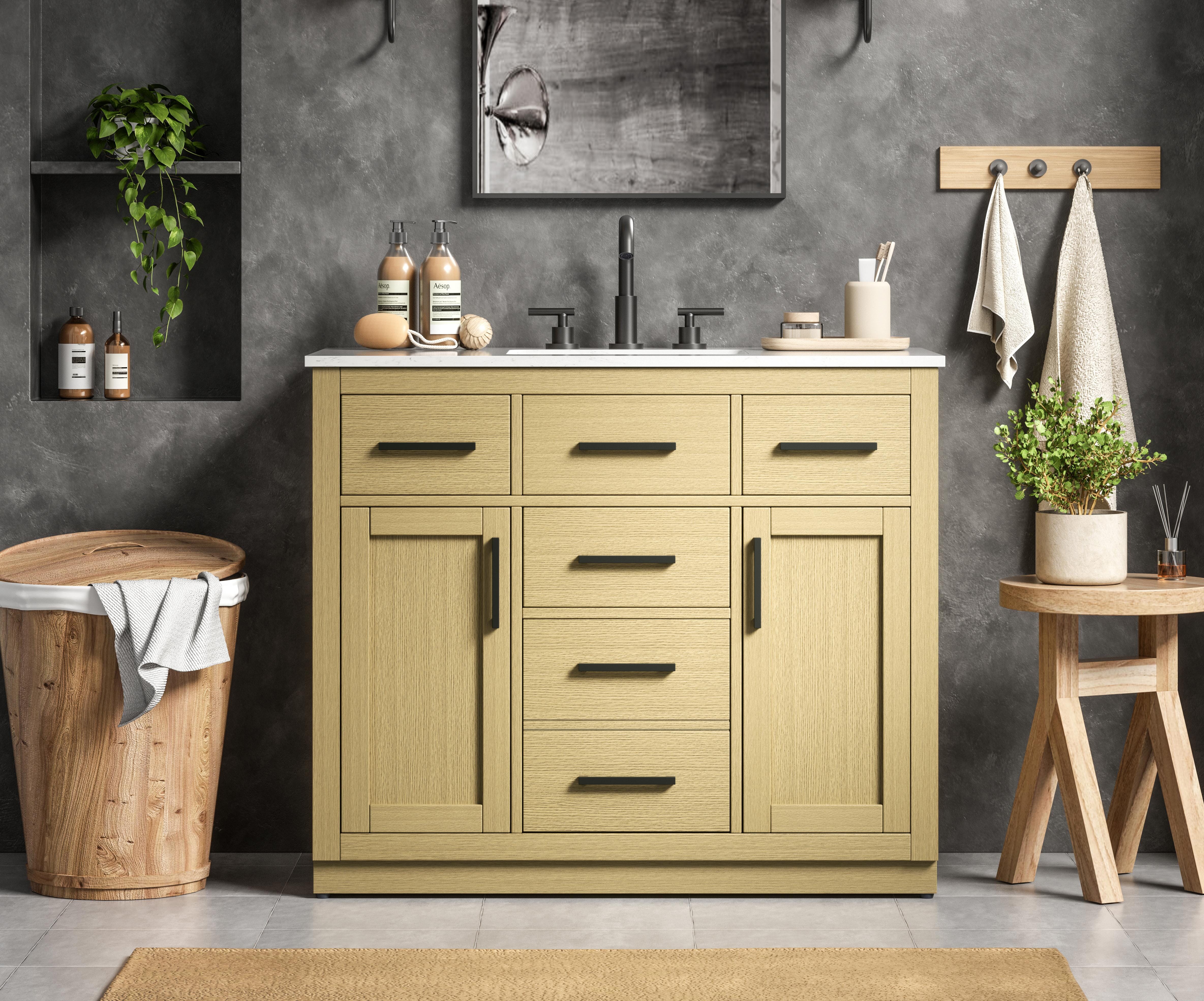 Modern Fitting 42 inch Single Bathroom Vanity in Honey Brown with Color Option
