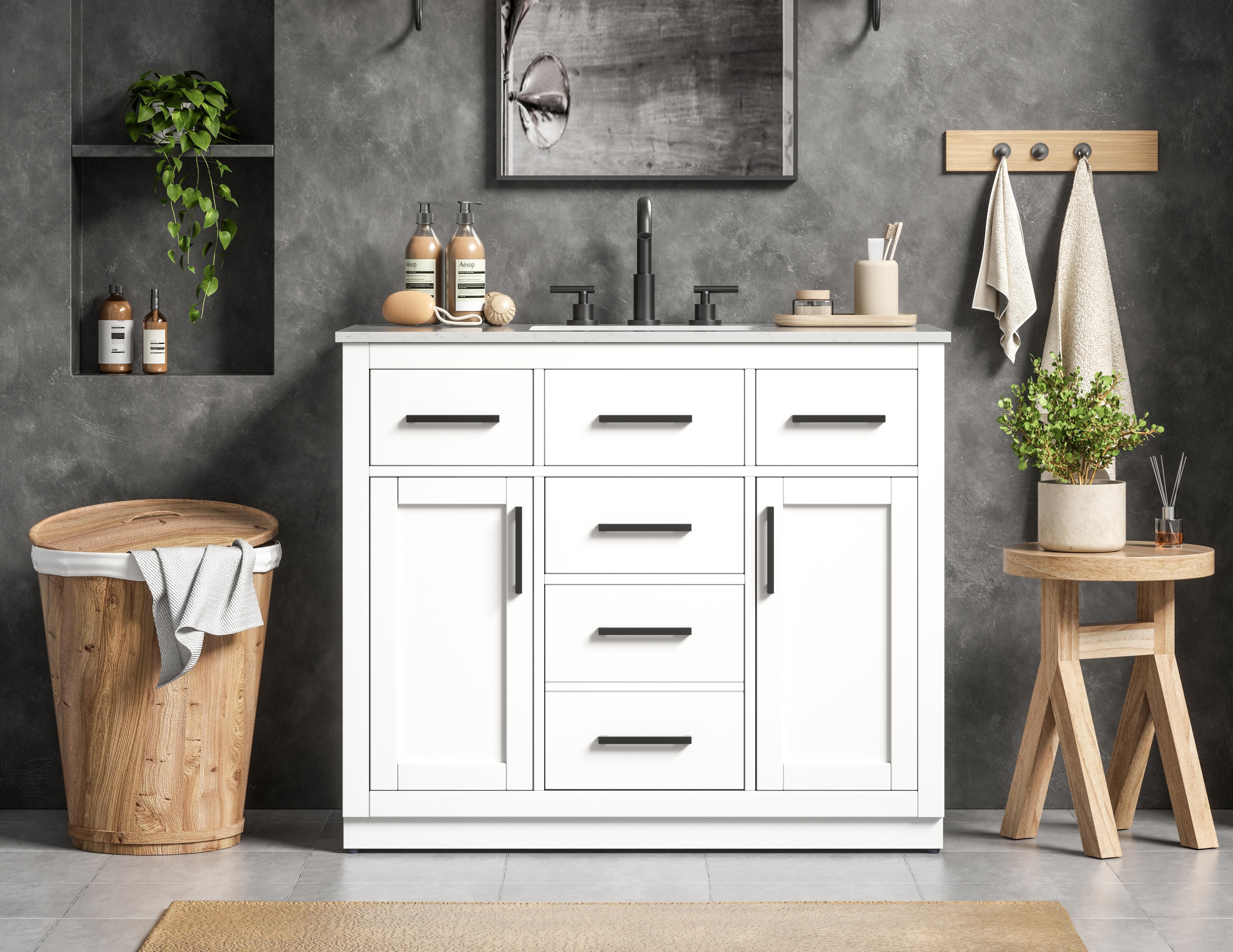 Modern Fitting 42 inch Single Bathroom Vanity in White with Color Option 
