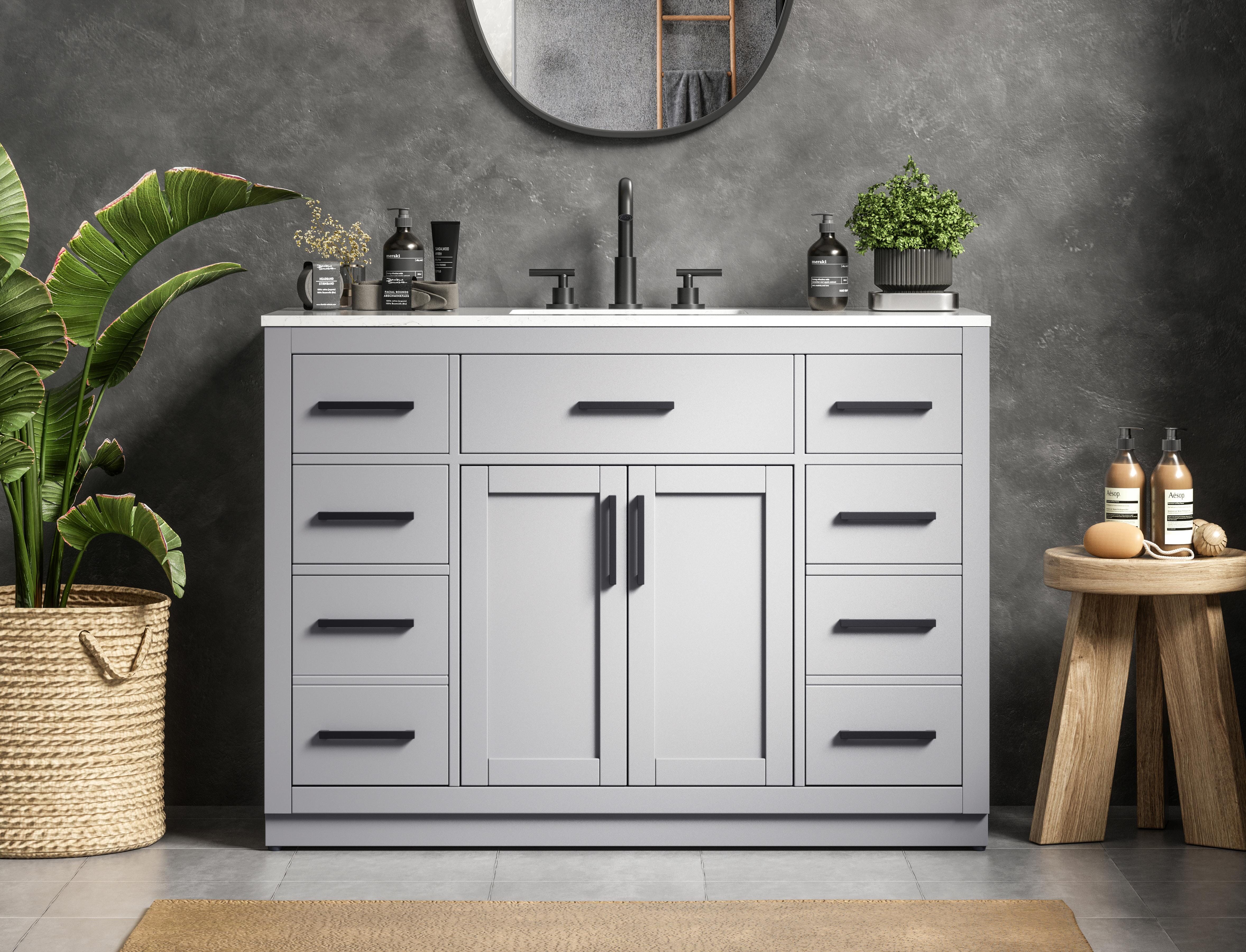 Modern Fitting 48 inch Single Bathroom Vanity in Grey with Color Option