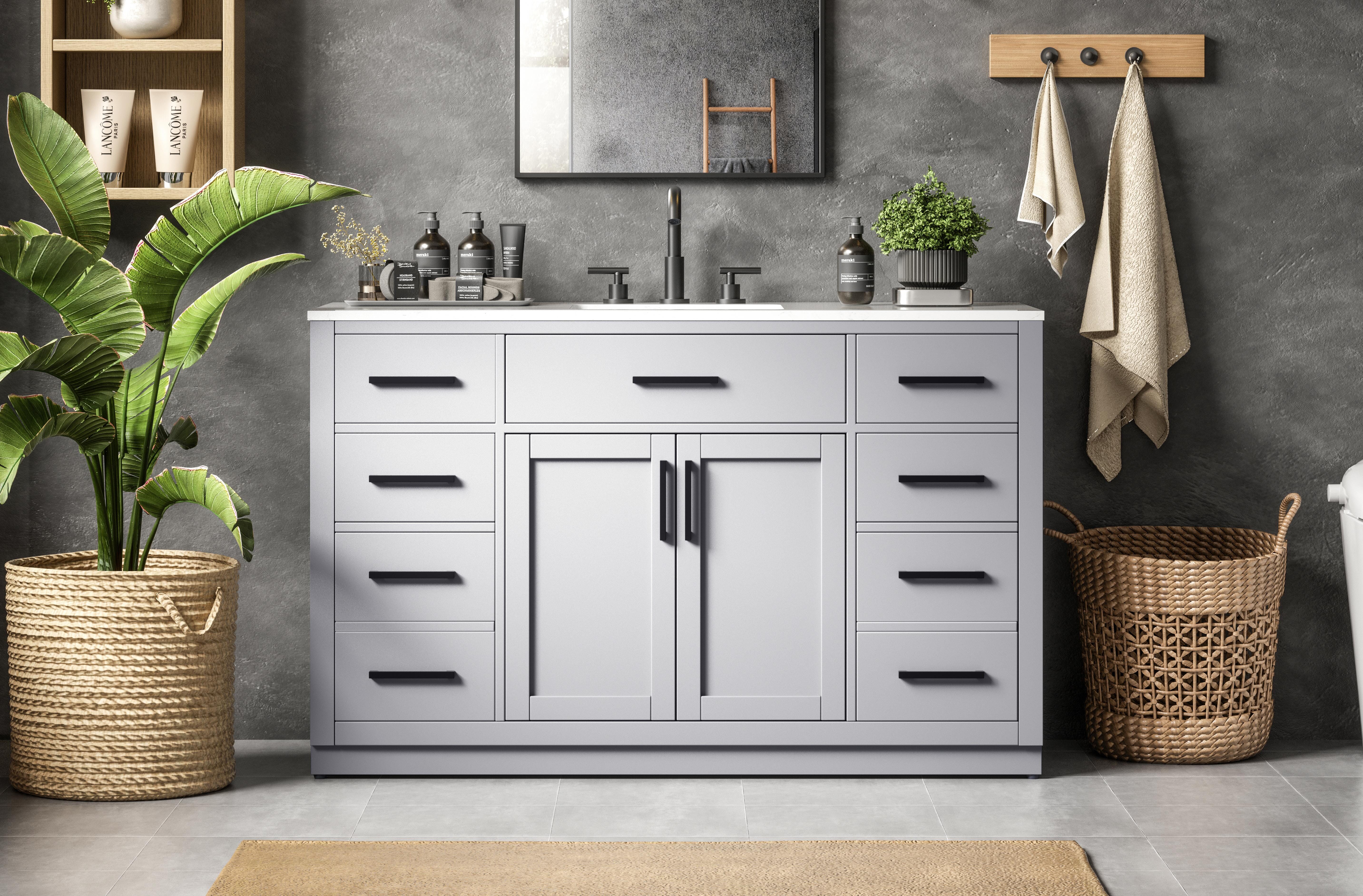 Modern Fitting 54 inch Single Bathroom Vanity in Grey with Color Option
