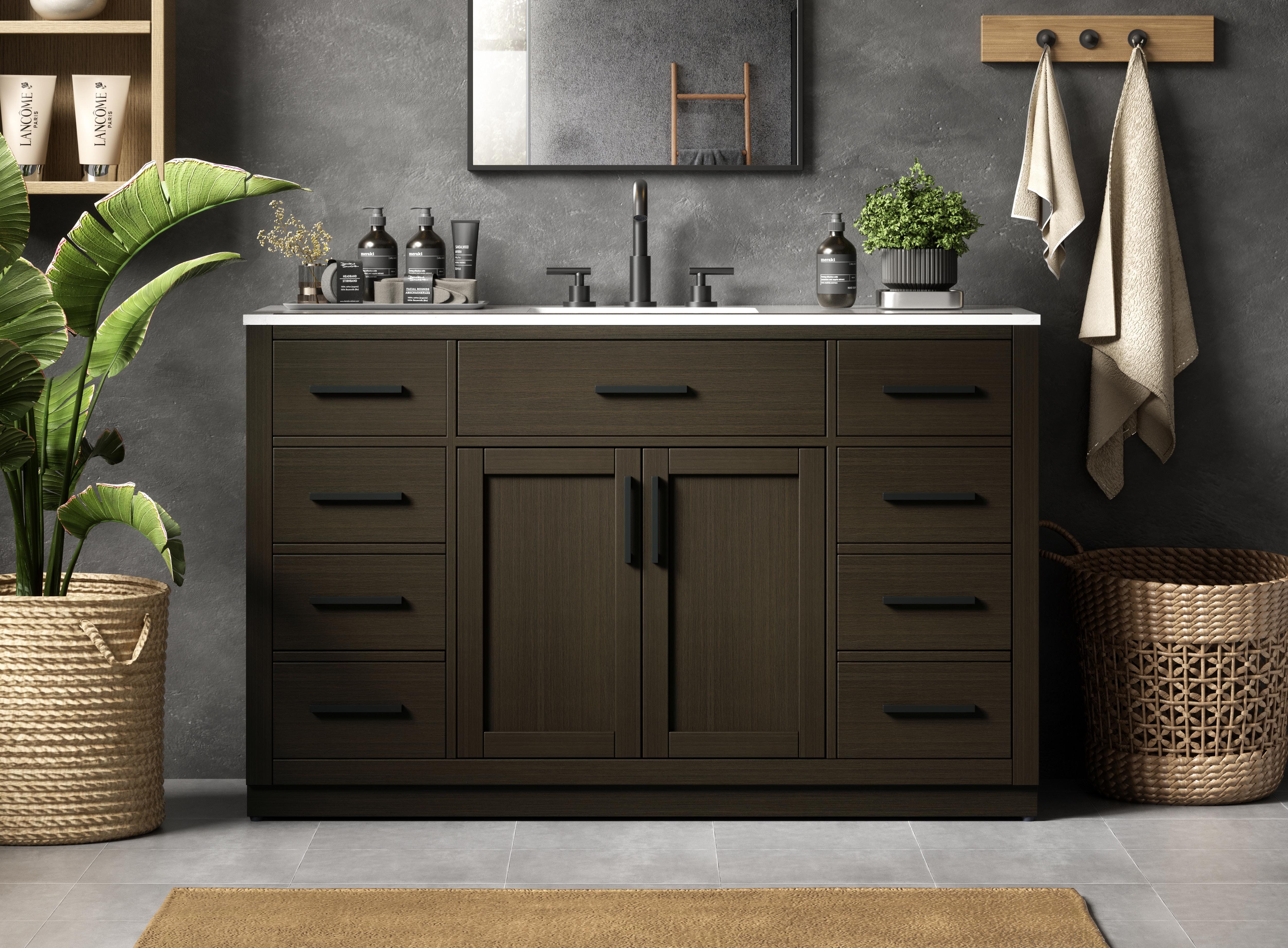 Modern Fitting 54 inch Single Bathroom Vanity in Mocha Brown with Color Option