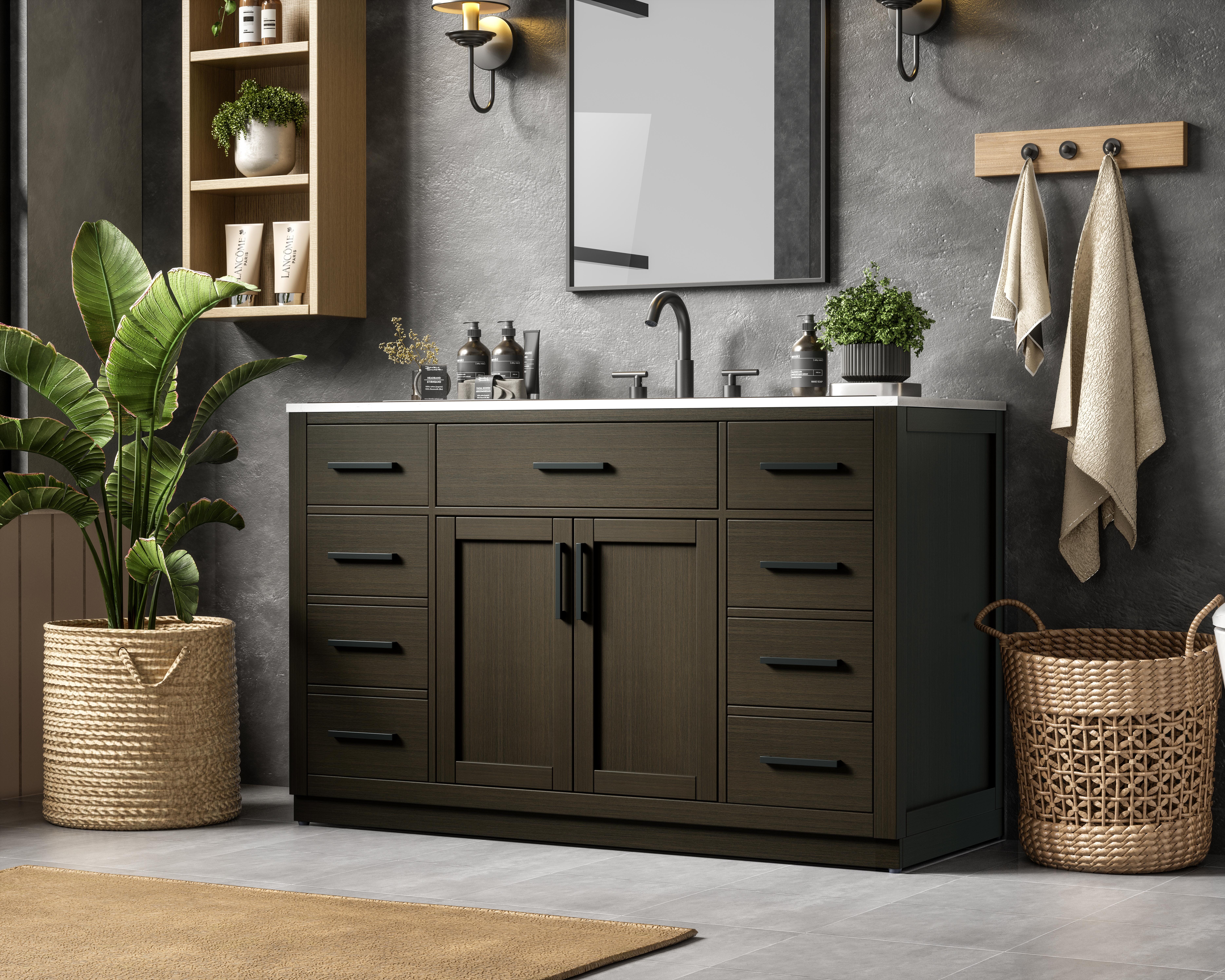 Modern Fitting 54 inch Single Bathroom Vanity in Mocha Brown with Color  Option, image size:7480x5984