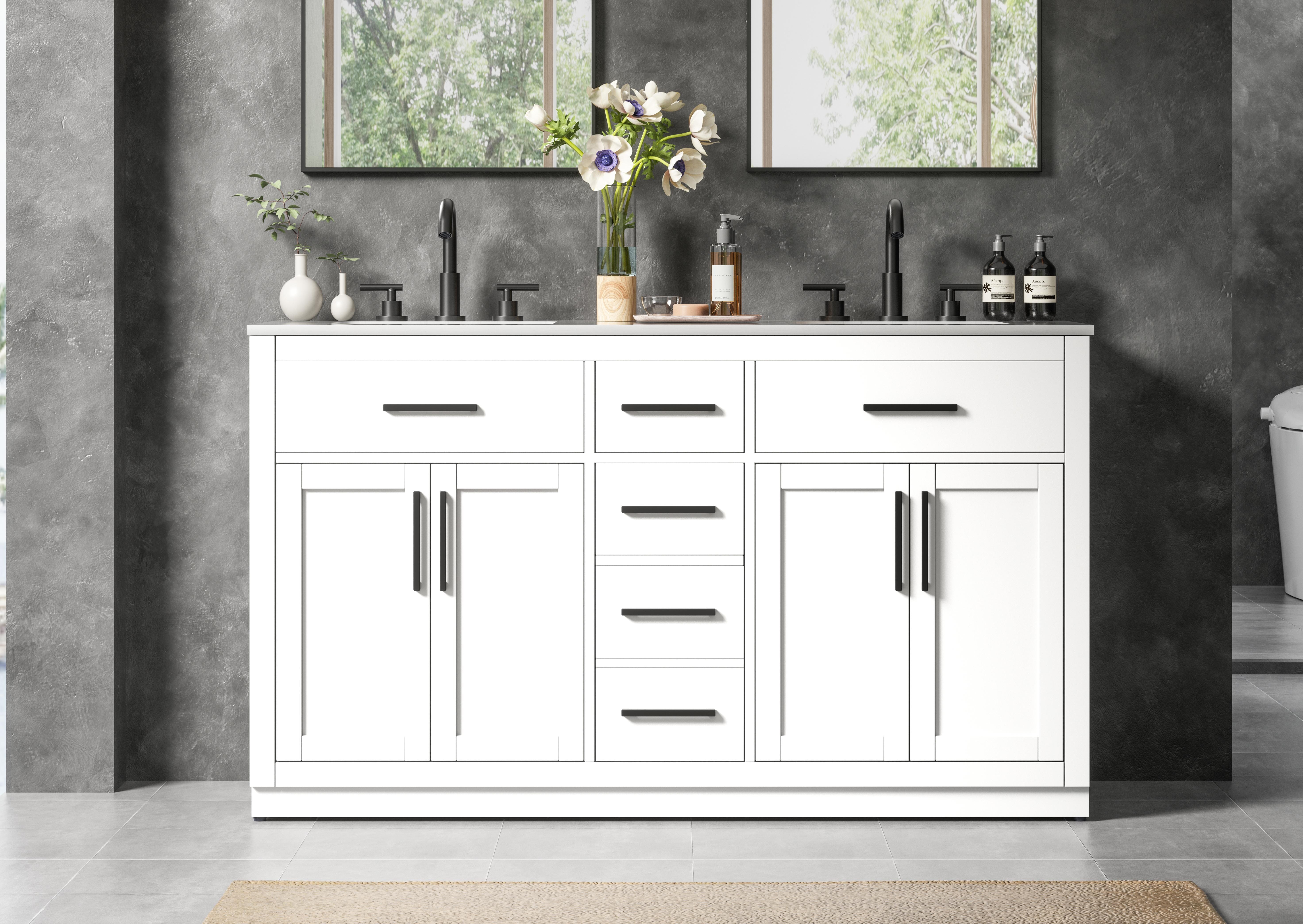 Modern Fitting 60 inch Double Bathroom Vanity in White with Color Option