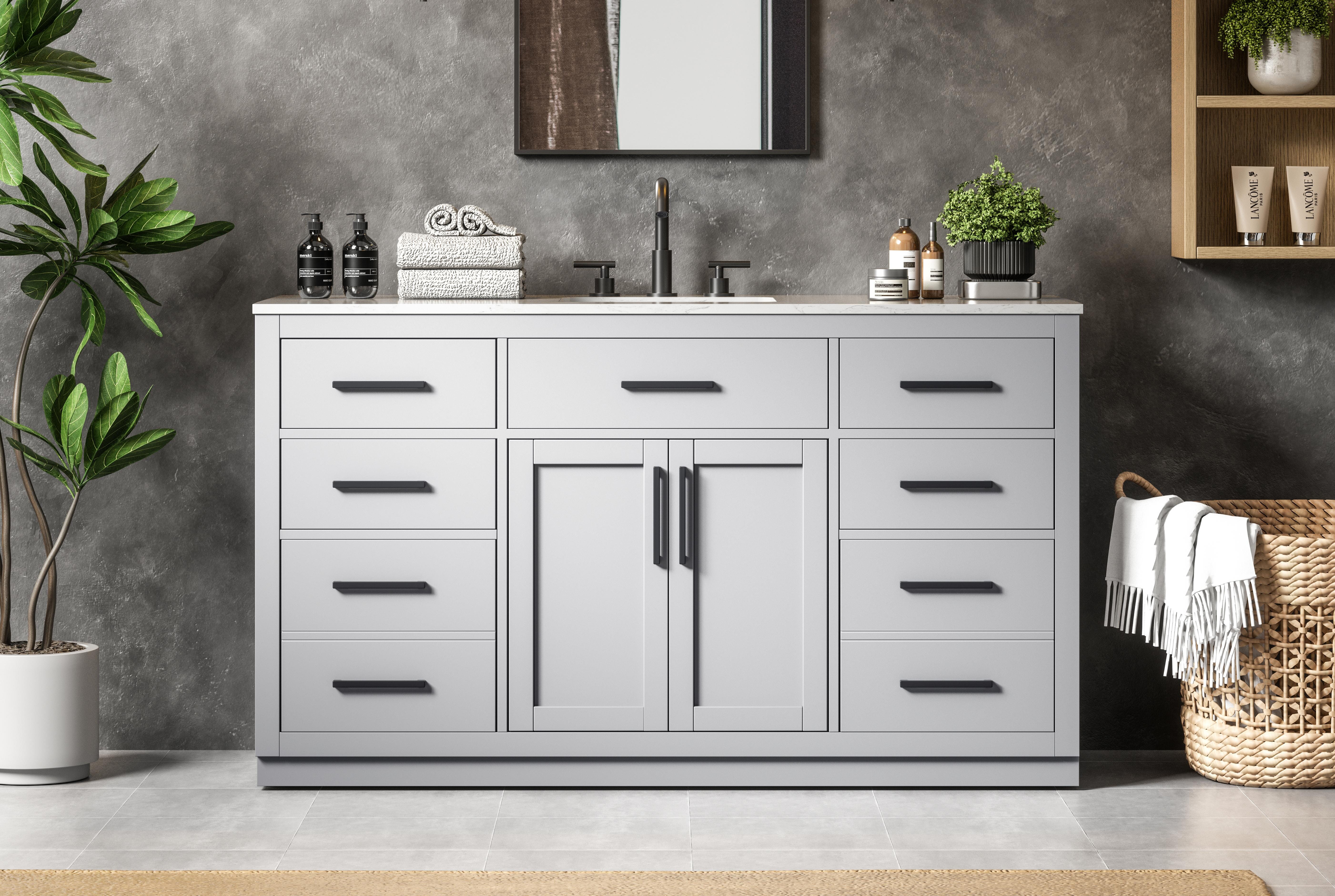 Modern Fitting 60 inch Single Bathroom Vanity in Grey with Color Option