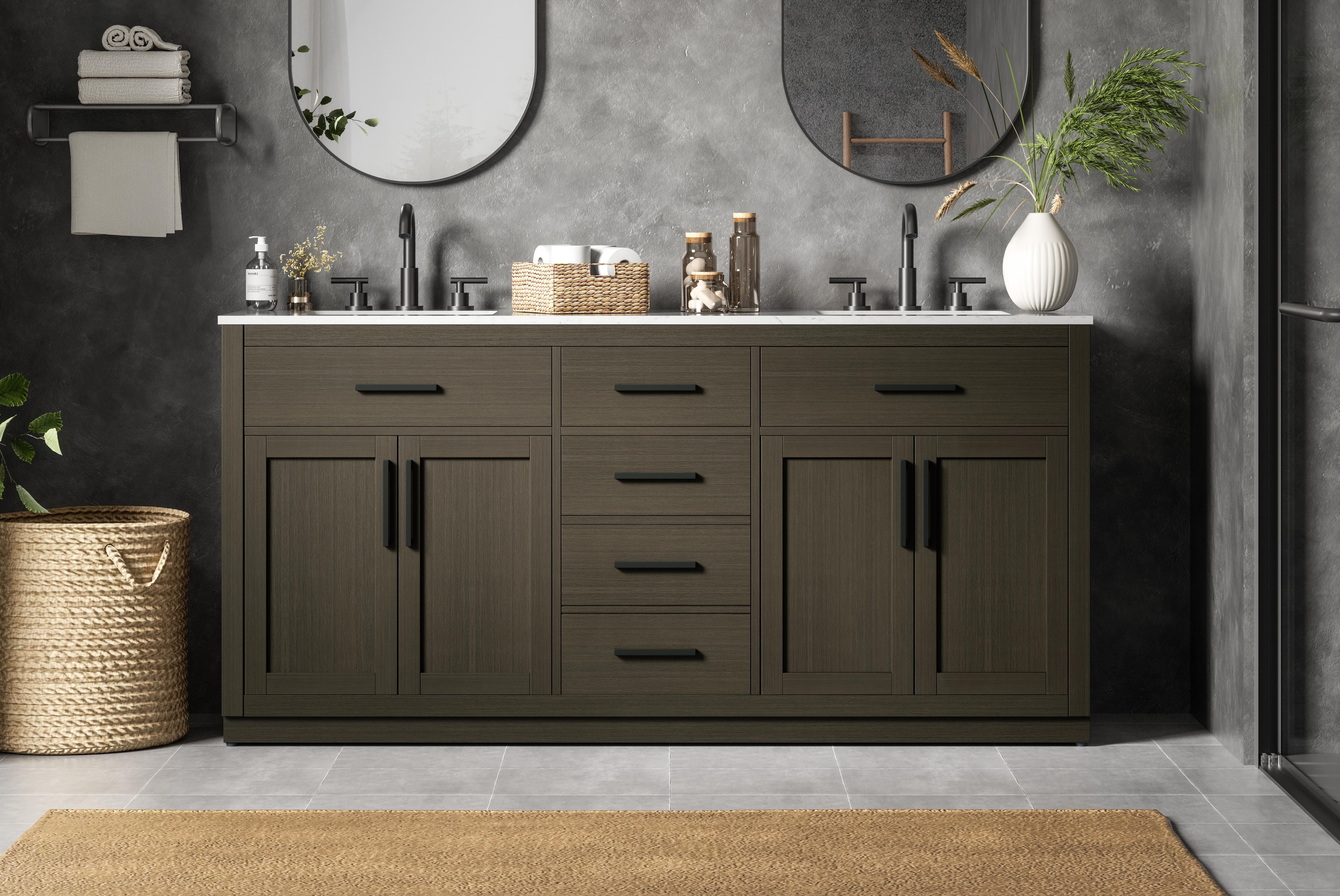 Modern Fitting 72 inch Double Bathroom Vanity in Mocha Brown with Color Options
