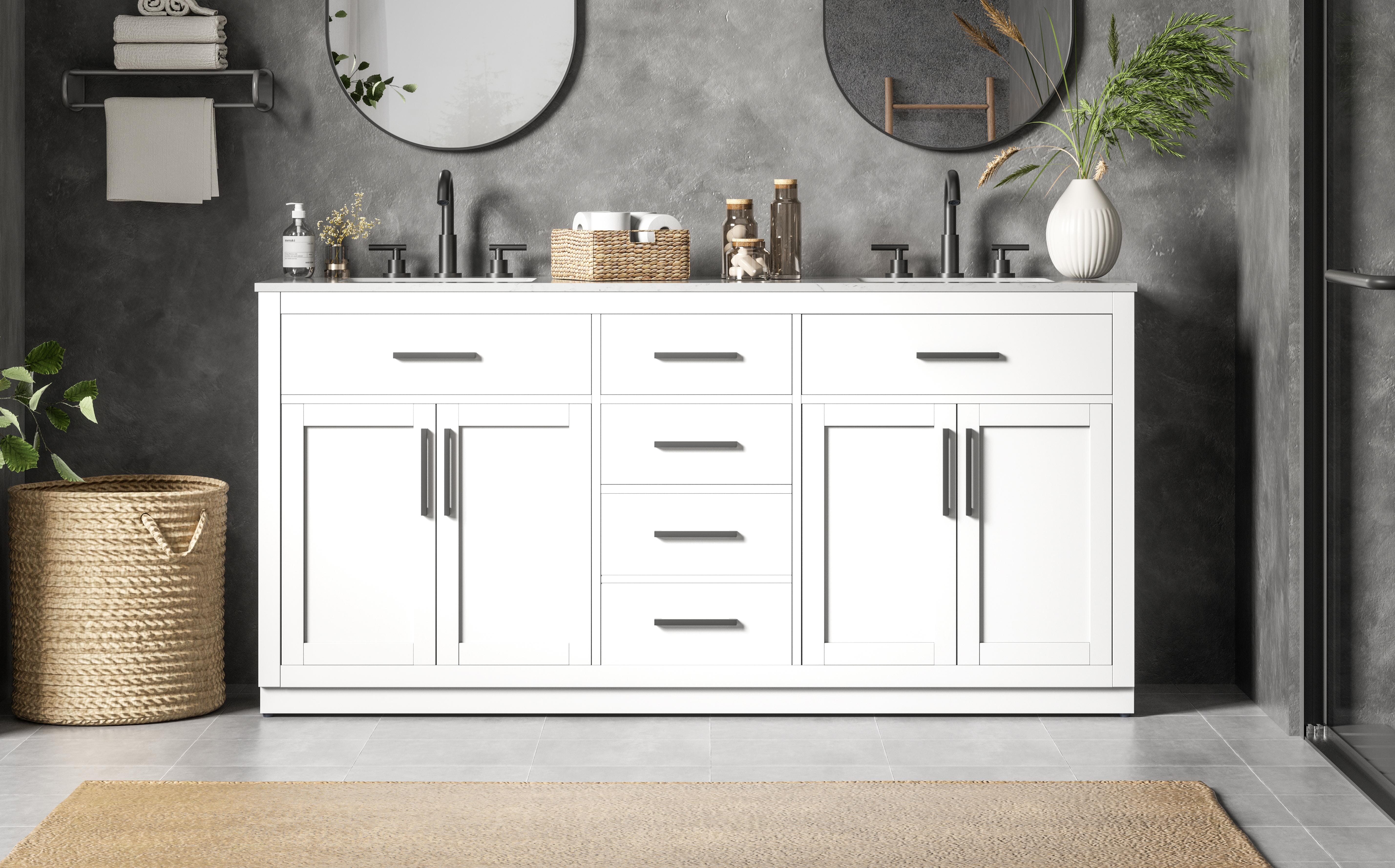 Modern Fitting 72 inch Double Bathroom Vanity in White with Color Option