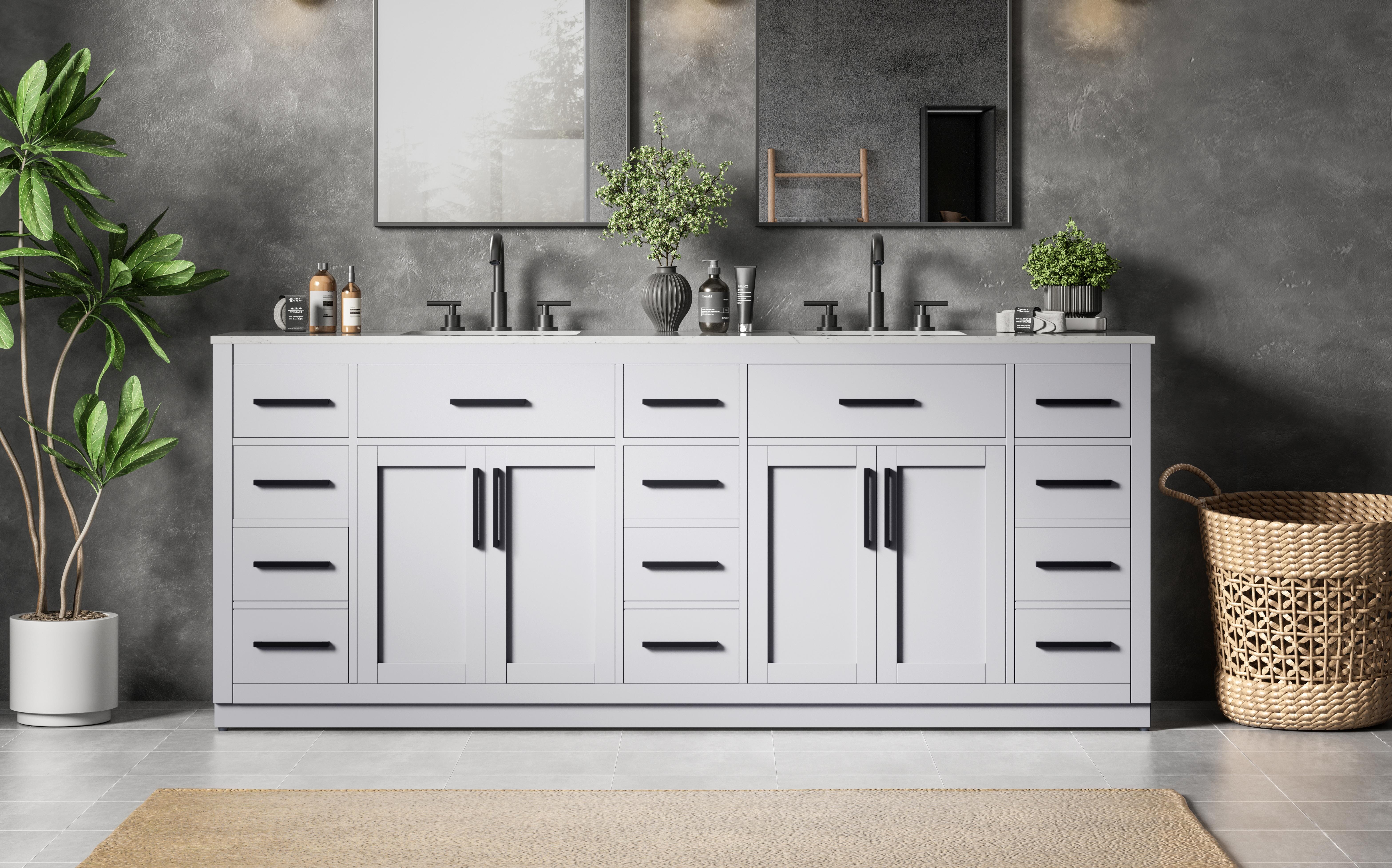 Modern Fitting 84 inch Double Bathroom Vanity in Grey with Color Options