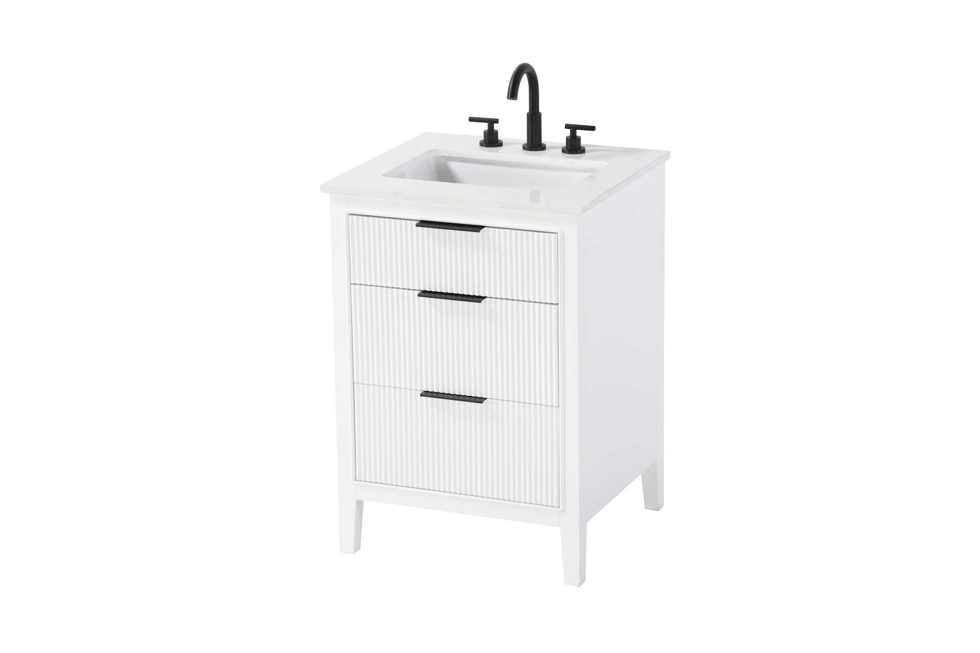 Specification Sheet
Dimensions
Length: 24"
Width: 22"
Height: 34"
Counter Top Length: 24"
Counter Top Width: 22"
Counter Top Height: 0.75"
Sink Width: 17.125"
Sink Depth: 11.625"
Sink Height: 7"
Sink Drain Hole Size: 1.75"
Faucet Hole Spacing: 8"3 Holes"
Specifications
Assembly Required: NO
Base Material: Solid wood and MDF
Counter Top Edge Style: straight
Counter Top Finish: Marble White
Distressed Finish: NO
Drain Assembly Included: NO
Faucet Included: NO
Faucet Type: Widespread
Finish (Color): White
Vanity Material: Solid Wood and MDF
Hardware Finish: black
Harware Material: Aluminum alloy
Number of Faucet Holes: 3
Number of Sinks: 1
Product Shape: Rectangle
Product Type: Bathroom Vanities
Product Warranty: 1 year limited
Sink Mounting Type: Undermount
Vanity Backsplash: NO
Vanity Mounting Type: Free-Standing
Weight: 99
Wire Included: No
Wood Type: Rubberwood
Shipment type: Oversize ground
Drawers
Drawers Included: yes
Number of Drawers: 3
False Drawers: NO
Drawer Width: dw1: 19.375
dw2:19.375
dw3: 19.375
Drawer Depth: dw1: 3.625
dw2:15.125
dw3:15.125
Drawer Height: dw1: 6.125
dw2: 9
dw3:9
Drawer Handle Designs: Finger pulls - alternate view