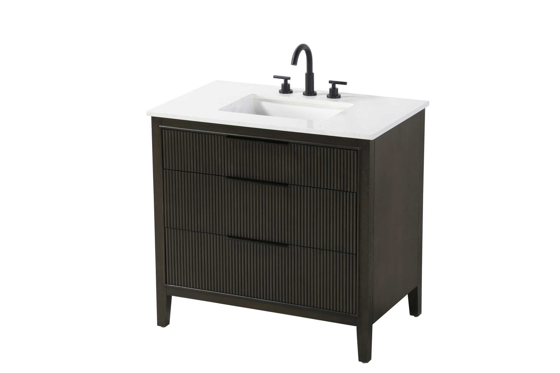 Specification Sheet
Dimensions
Length: 36"
Width: 22"
Height: 34"
Counter Top Length: 36"
Counter Top Width: 22"
Counter Top Height: 0.75"
Sink Width: 17.125"
Sink Depth: 11.625"
Sink Height: 7"
Sink Drain Hole Size: 1.75"
Faucet Hole Spacing: 8"3 Holes"
Specifications
Assembly Required: NO
Base Material: Solid wood and MDF
Counter Top Edge Style: straight
Counter Top Finish: Marble White
Distressed Finish: NO
Drain Assembly Included: NO
Faucet Included: NO
Faucet Type: Widespread
Finish (Color): Chocolate Oak
Vanity Material: Solid Wood and MDF
Hardware Finish: black
Harware Material: Aluminum alloy
Number of Faucet Holes: 3
Number of Sinks: 1
Product Shape: Rectangle
Product Type: Bathroom Vanities
Product Warranty: 1 year limited
Sink Mounting Type: Undermount
Vanity Backsplash: NO
Vanity Mounting Type: Free-Standing
Weight: 139
Wire Included: No
Wood Type: Rubberwood
Shipment type: LTL
Drawers
Drawers Included: yes
Number of Drawers: 3
False Drawers: NO
Drawer Width: dw1: 31.125
dw2: 31.125
dw3: 31.125
Drawer Depth: dw1: 3.625
dw2: 15.125
dw3: 15.125
Drawer Height: dw1: 6.125
dw2: 9
dw3: 9
Drawer Handle Designs: Finger pulls - alternate view