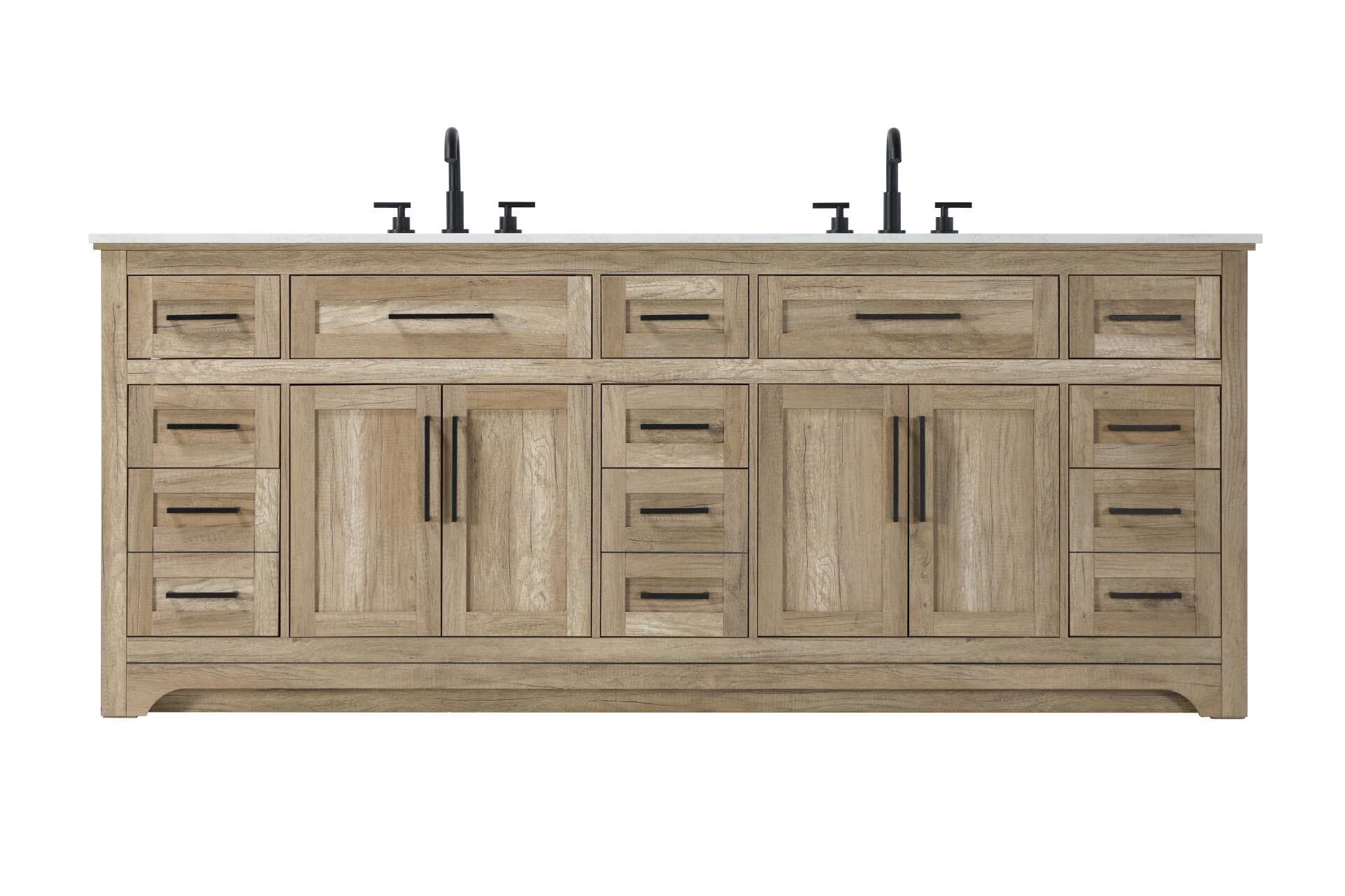 Modern Fitting 84" Double Bathroom Vanity in Natural Oak Finish
