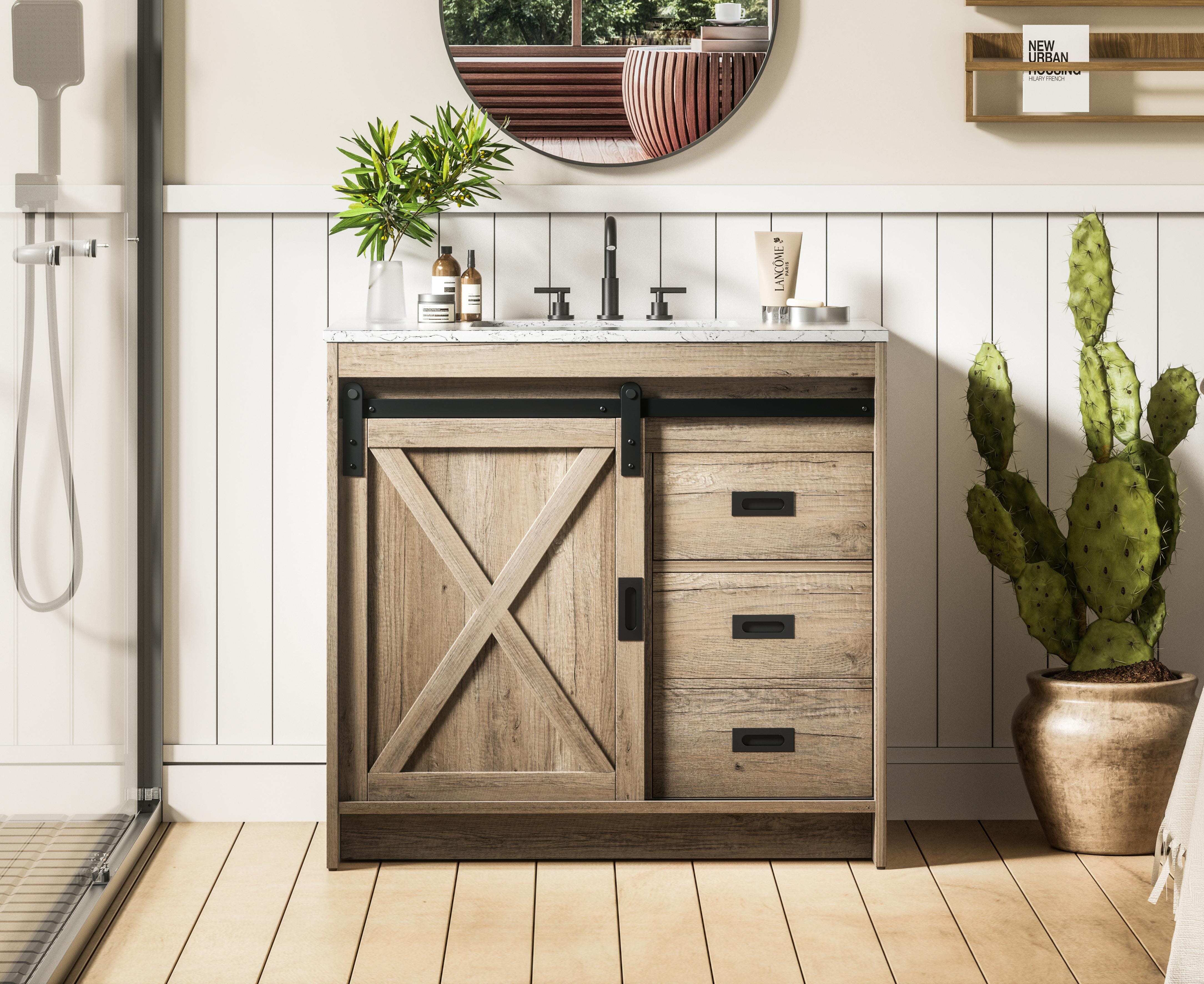 Modern Fitting 36 inch Single Bathroom Vanity in Natural Oak