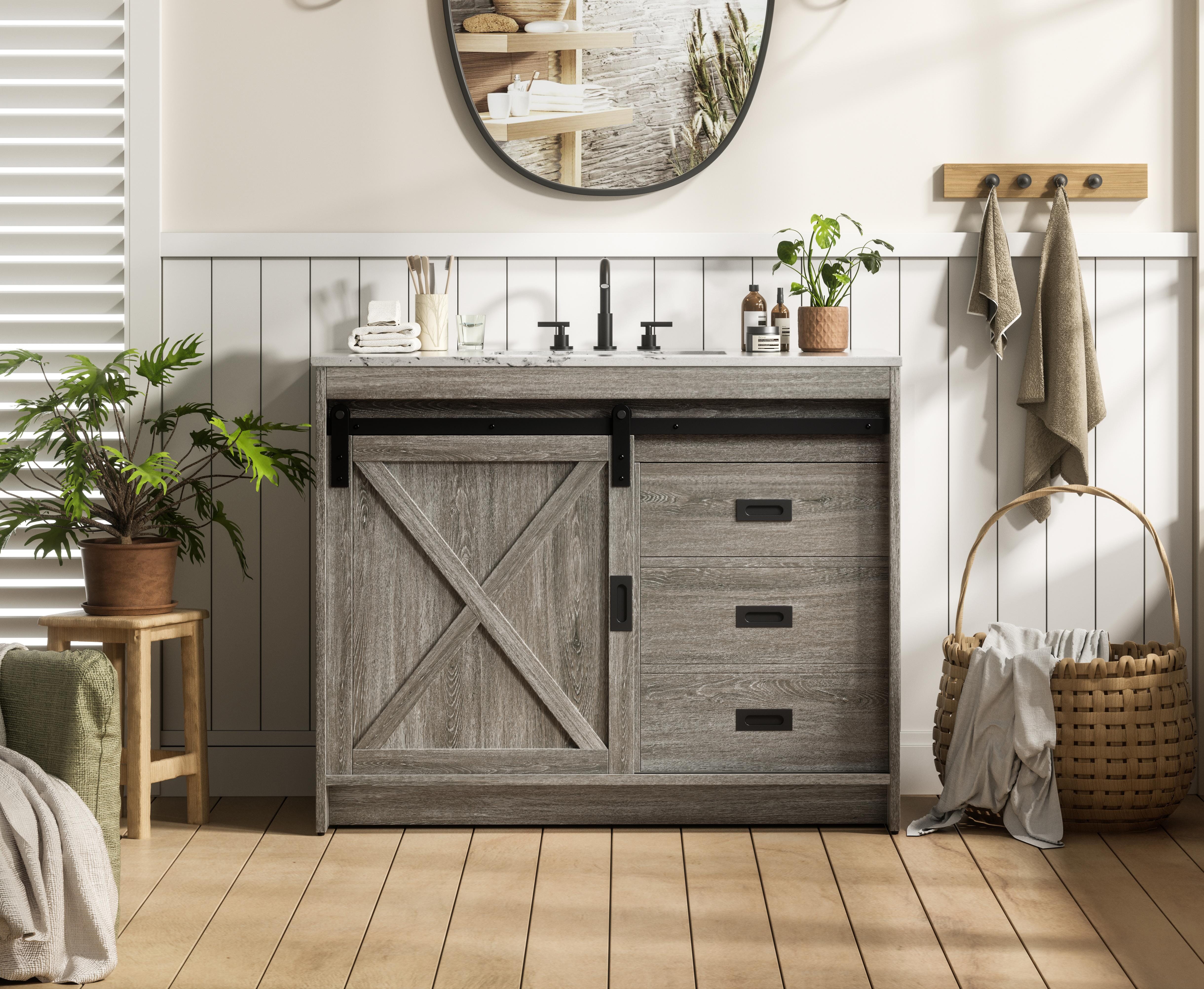 Modern Fitting 42 inch Single Bathroom Vanity in Rustic Grey
