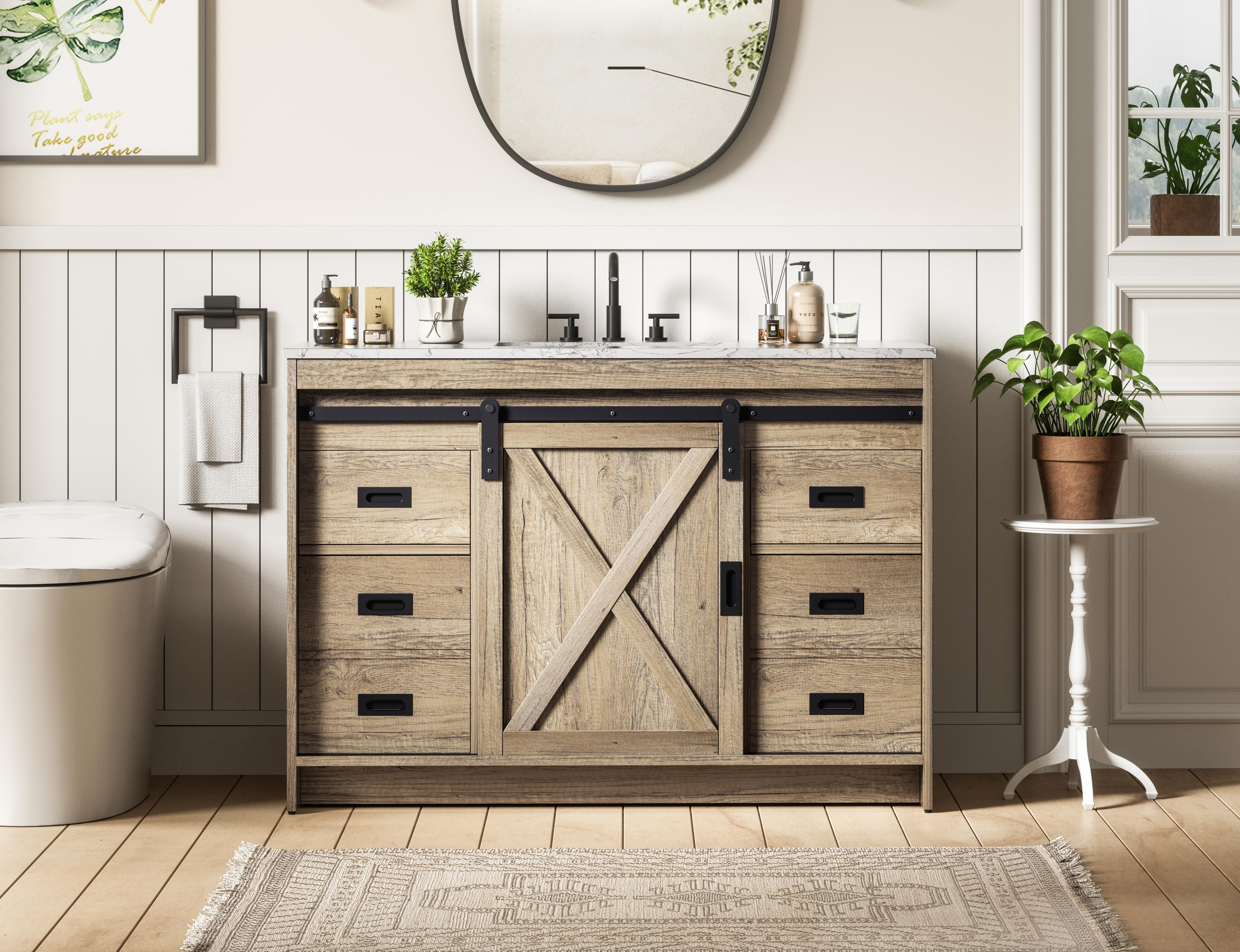 Modern Fitting 48 inch Single Bathroom Vanity in Natural Oak