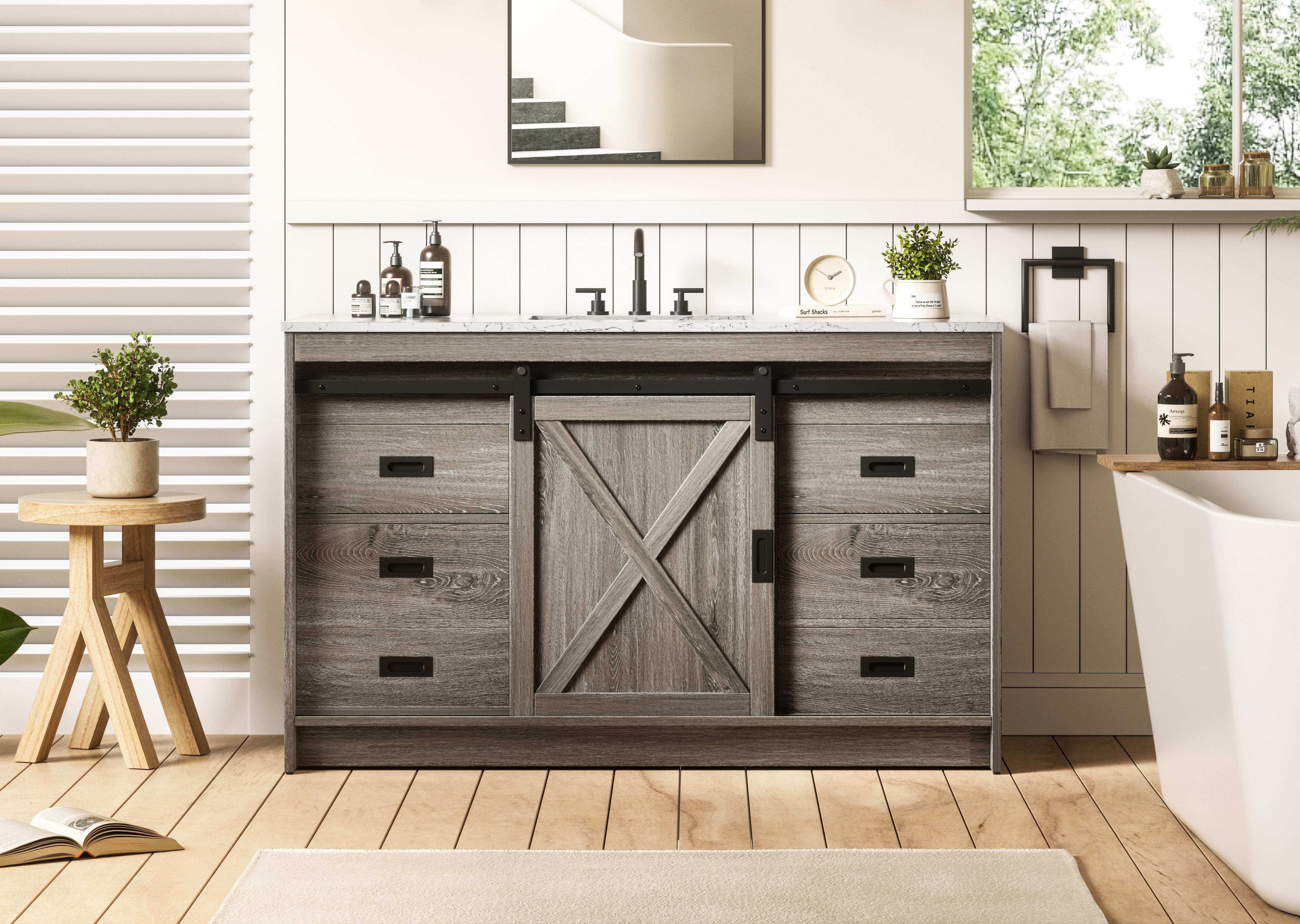 Modern Fitting 54 inch Single Bathroom Vanity in Rustic Grey