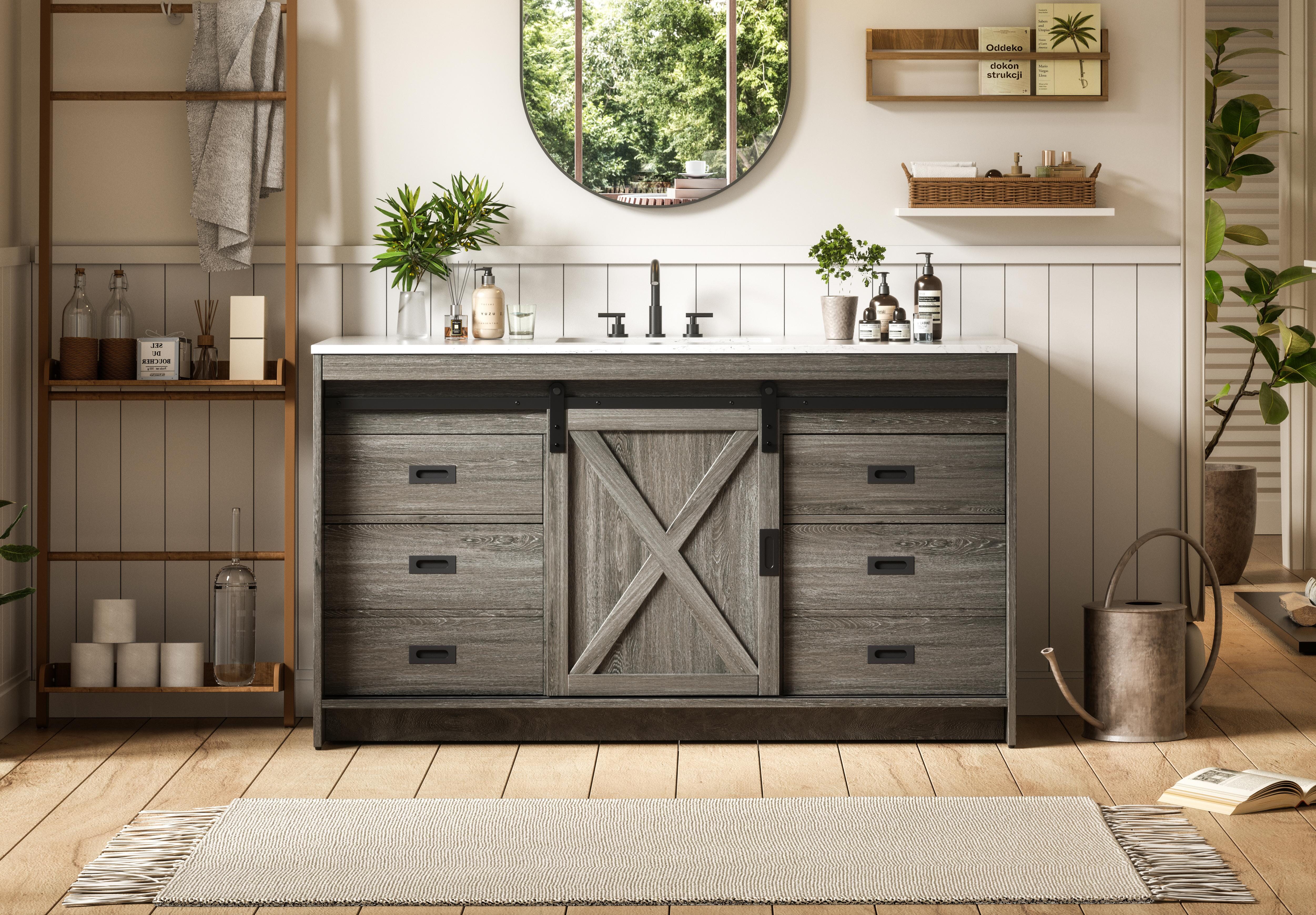 Modern Fitting 60 inch Single Bathroom Vanity in Rustic Grey