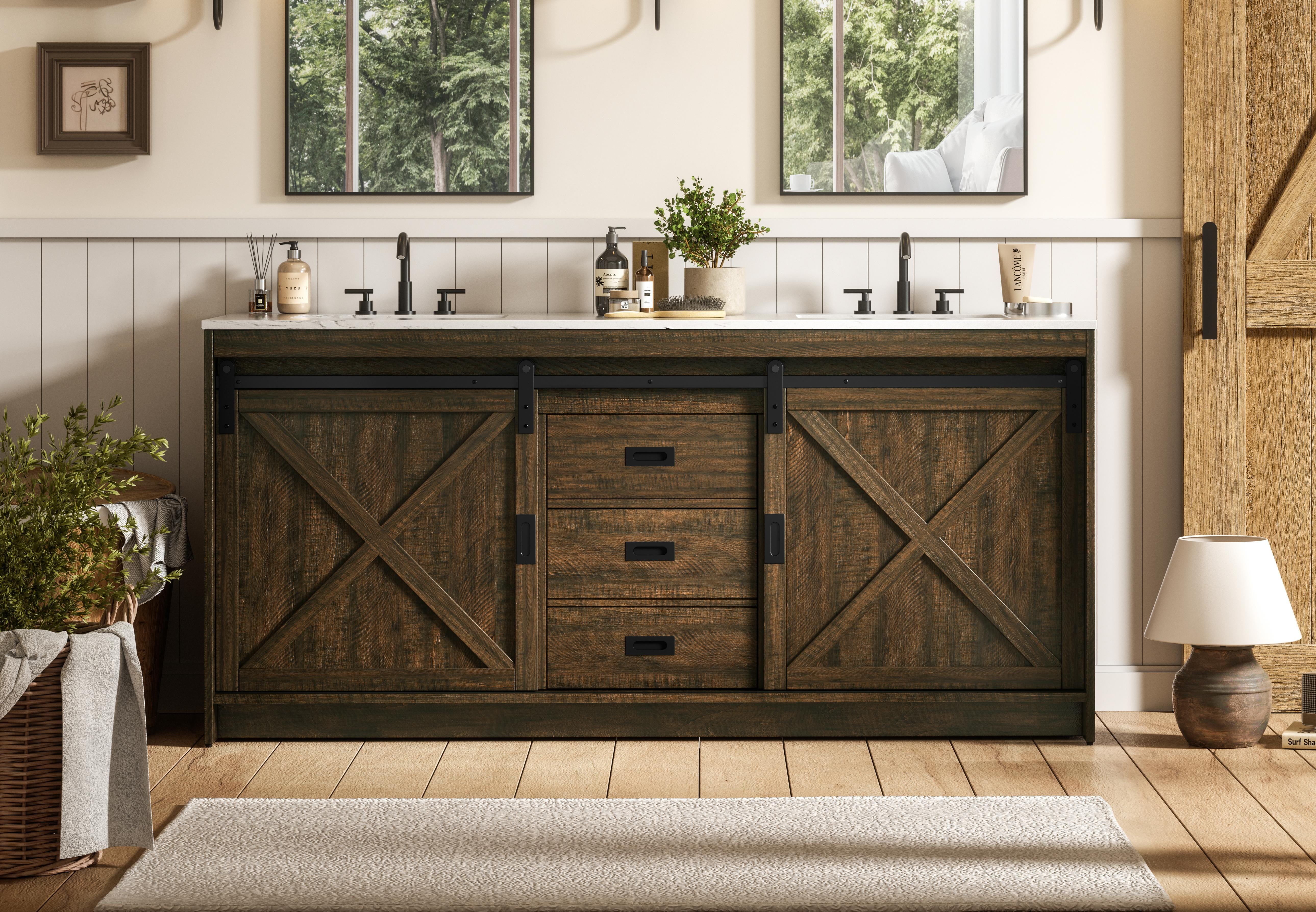 Modern Fitting 72 inch Double Bathroom Vanity in Expresso